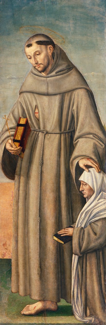 Pyhä Fransiskus ja komissaari, triptyykin sarana, jossa on syntymäkuva, jossa on pyhät Fransiskus ja Bartolomeus sekä kaksi lahjoittajaa. tekijältä Giovanni Girolamo Savoldo