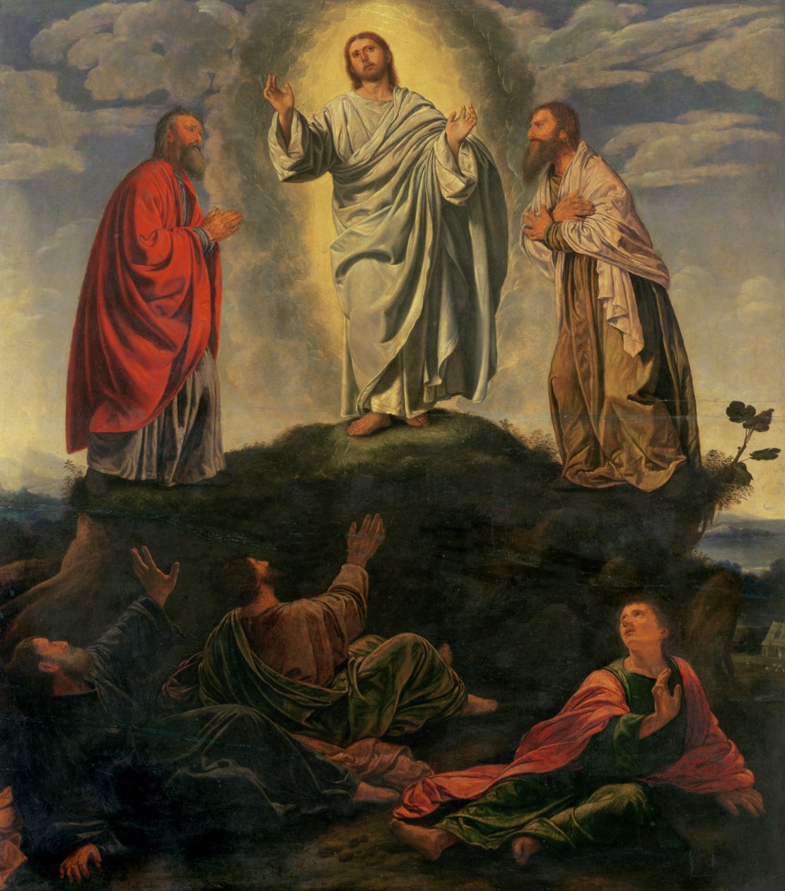 The Transfiguration, n. 1527-33 (öljy paneelissa) tekijältä Giovanni Girolamo Savoldo