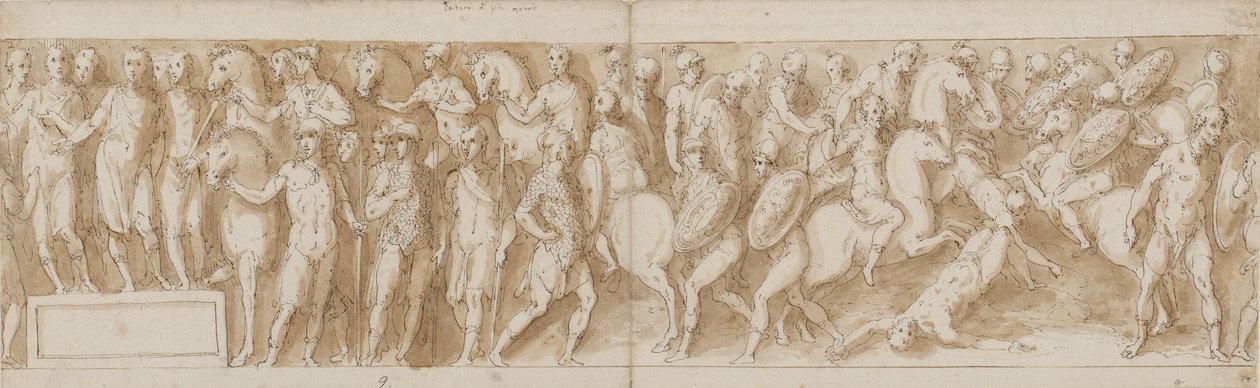 Marcus Aurelius saa raportin naisten vangitsemisesta (LXXXVI); Marcus Aurelius saapuu marssilta (LXXXVII); saksalainen päällikkö viedään pois (LXXXVIII); päällikön viimeiset miehet putoavat (sillalta, jota Guerra ei ole tuottanut) (LXXXIX) tekijältä Giovanni Guerra