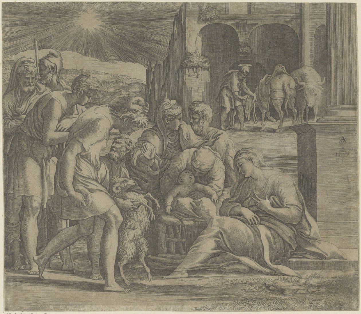 Paimenten palvonta tekijältä Giovanni Jacopo Caraglio