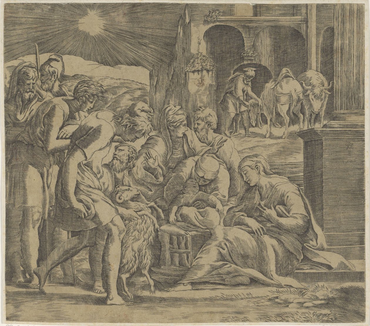 Paimenten palvonta tekijältä Giovanni Jacopo Caraglio