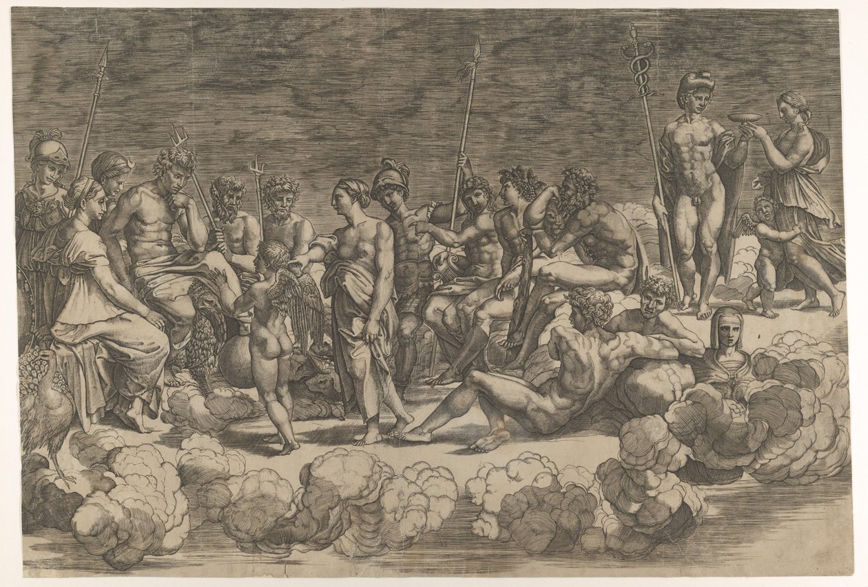 Jumalien kokoonpano Loggia di Psichessä, Villa Farnesina..., 1527. tekijältä Giovanni Jacopo Caraglio