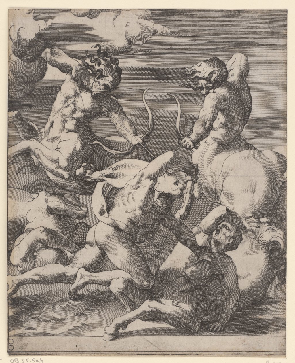 Hercules taistelee kentaureja vastaan Kohtauksia Herculesin kanssa (sarjan nimi) tekijältä Giovanni Jacopo Caraglio
