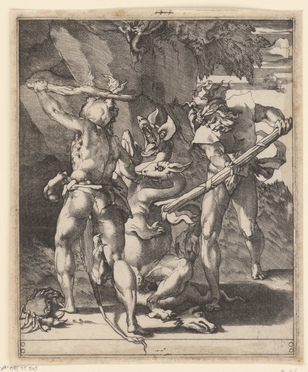 Hercules taistelee Lernan hydraa vastaan Kohtauksia Herculesin kanssa (sarjan nimi) tekijältä Giovanni Jacopo Caraglio