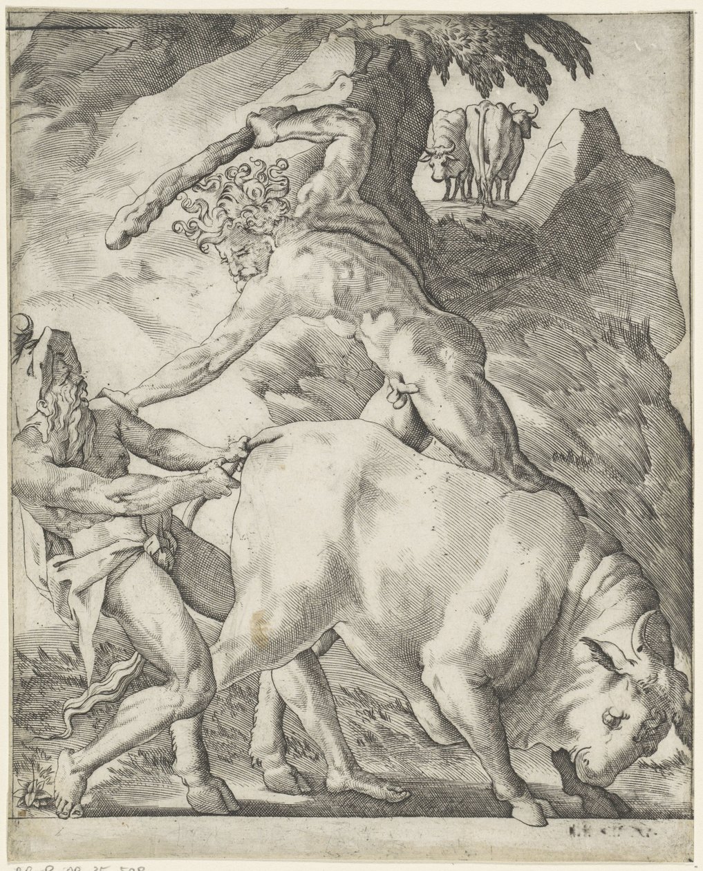 Hercules taistelee Cacuksen kanssa Kohtauksia Herculesin kanssa (sarjan nimi) tekijältä Giovanni Jacopo Caraglio