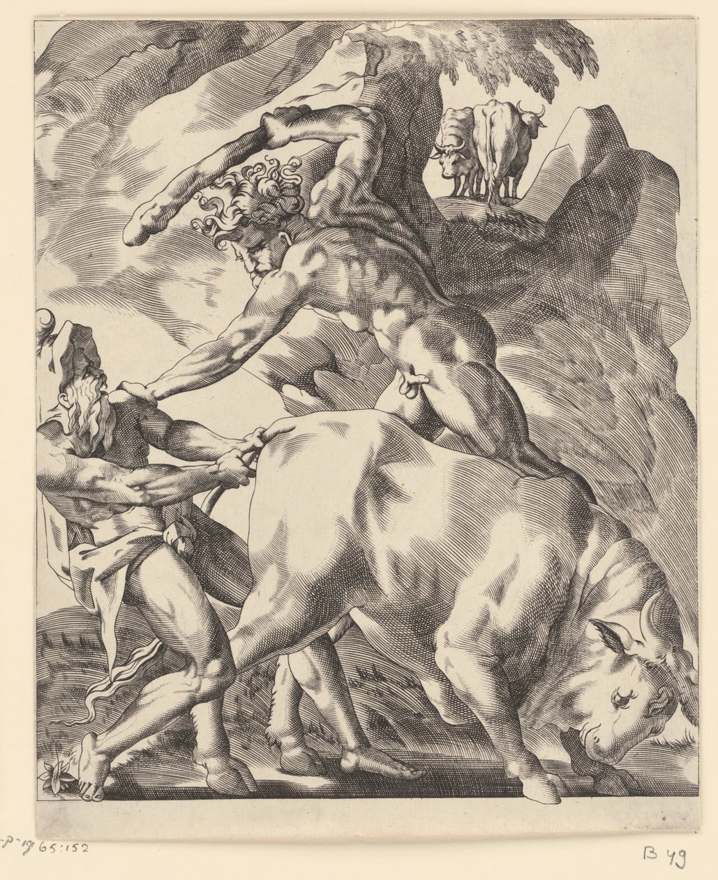 Hercules taistelee Cacuksen kanssa Kohtauksia Herculesin kanssa (sarjan nimi) tekijältä Giovanni Jacopo Caraglio