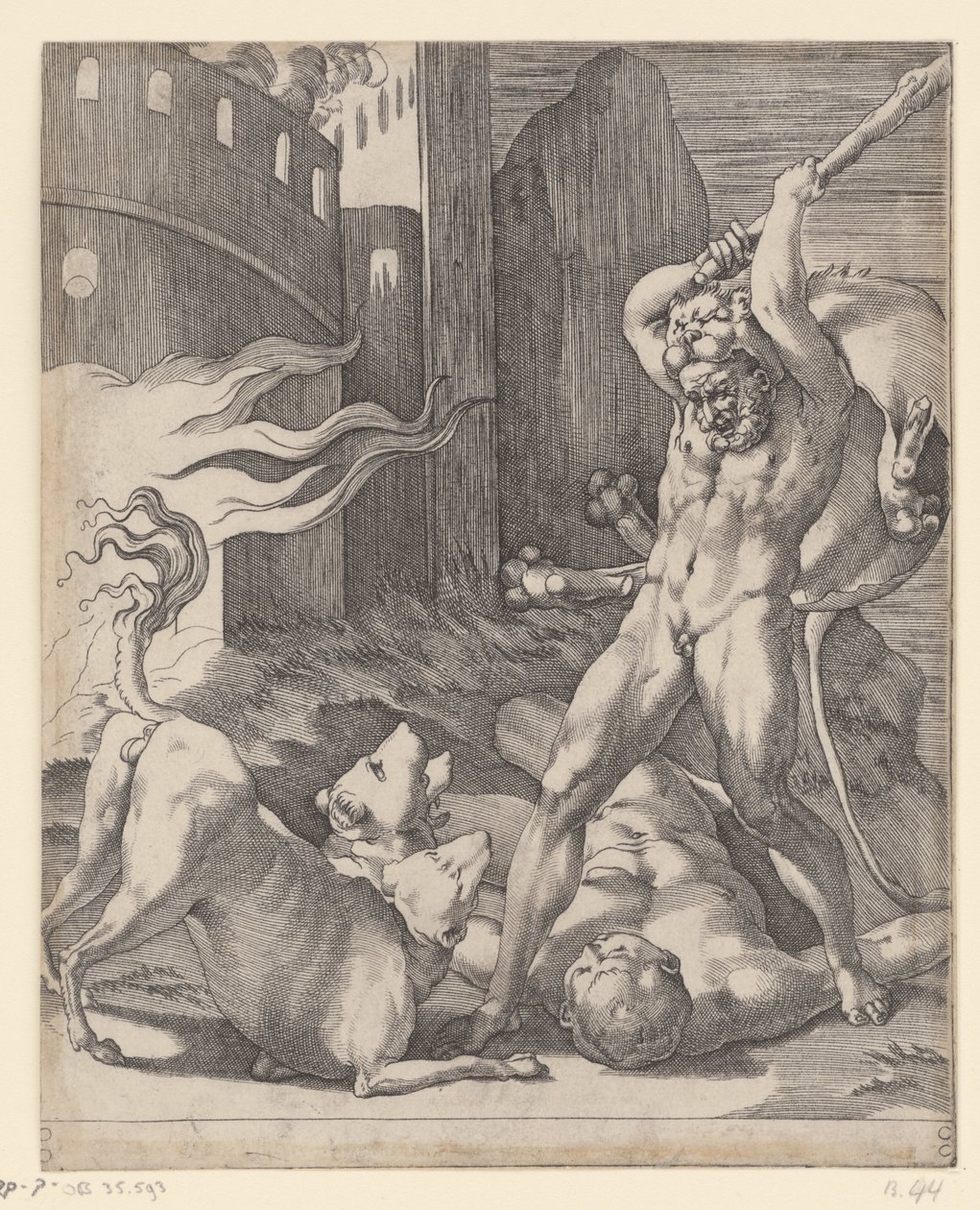 Hercules taistelee Cerberusta vastaan Kohtauksia Herculesin kanssa (sarjan nimi) tekijältä Giovanni Jacopo Caraglio
