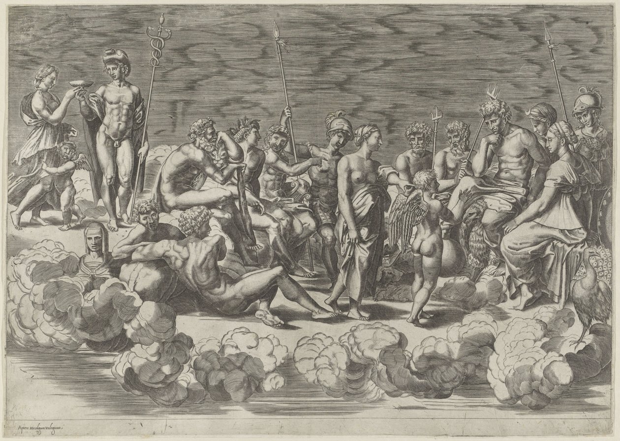 Kokoelma jumalia Olympuksella tekijältä Giovanni Jacopo Caraglio