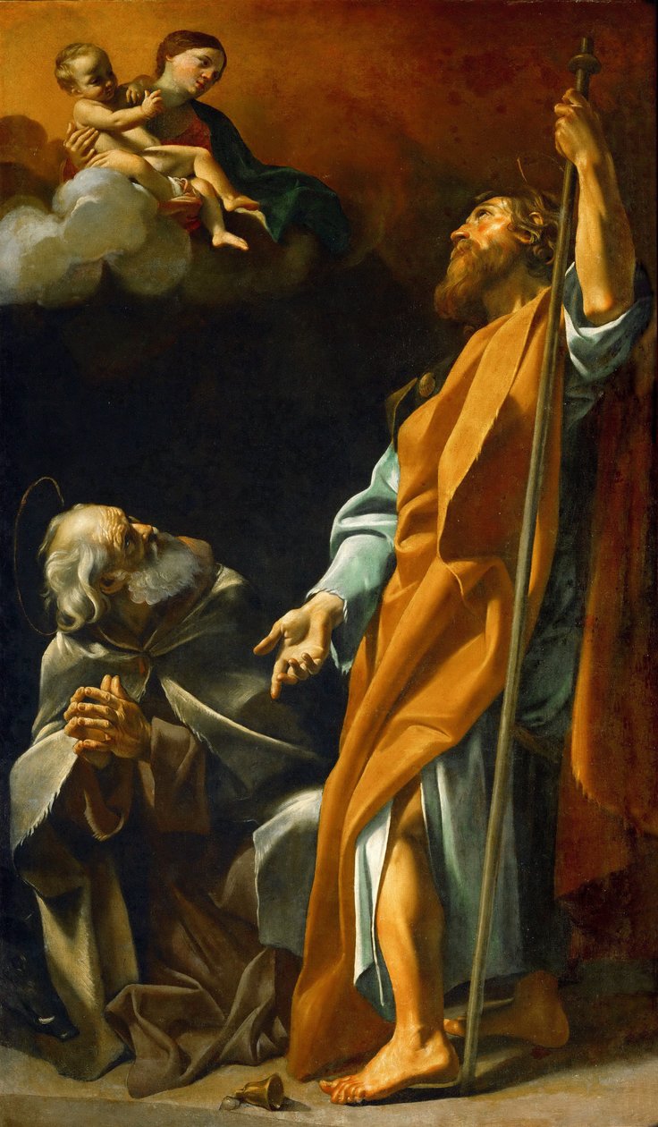 Barokki: Neitsyt Maria ilmestyy Saint Jacquesille ja Saint Antoine abbelle - Neitsyt Maria ilmestyy pyhille Jaakobille ja Anthony Abbasille, kirjoittanut Lanfranco, Giovanni (1582-1647), n. 1622. Öljy kankaalle, 220x127,5. Taidehistoriallinen museo, Wien tekijältä Giovanni Lanfranco