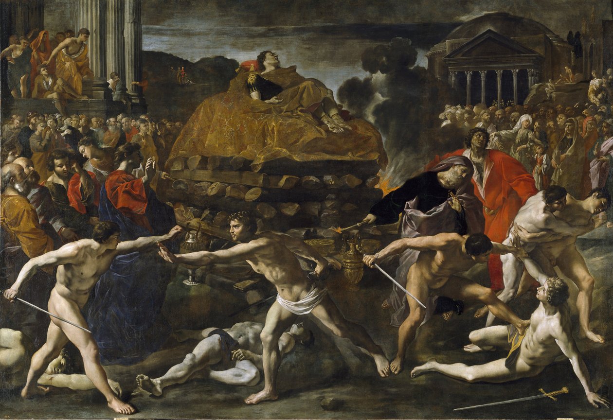 ""Rooman keisarin hautajaiset"" Giovanni Lanfrancon (1582-1647) polttohautausmaalaus, noin 1636 Prado-museo Madrid tekijältä Giovanni Lanfranco