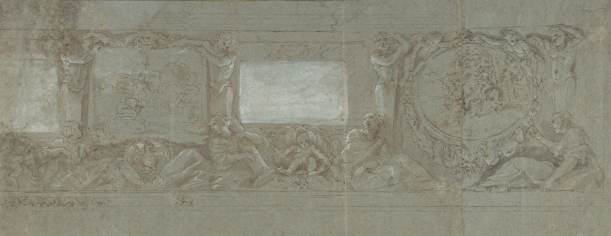 Suunnitelma seinäkoristelulle, jossa on Abrahamin uhraus ja Egyptin pako, n. 1600-1647. tekijältä Giovanni Lanfranco