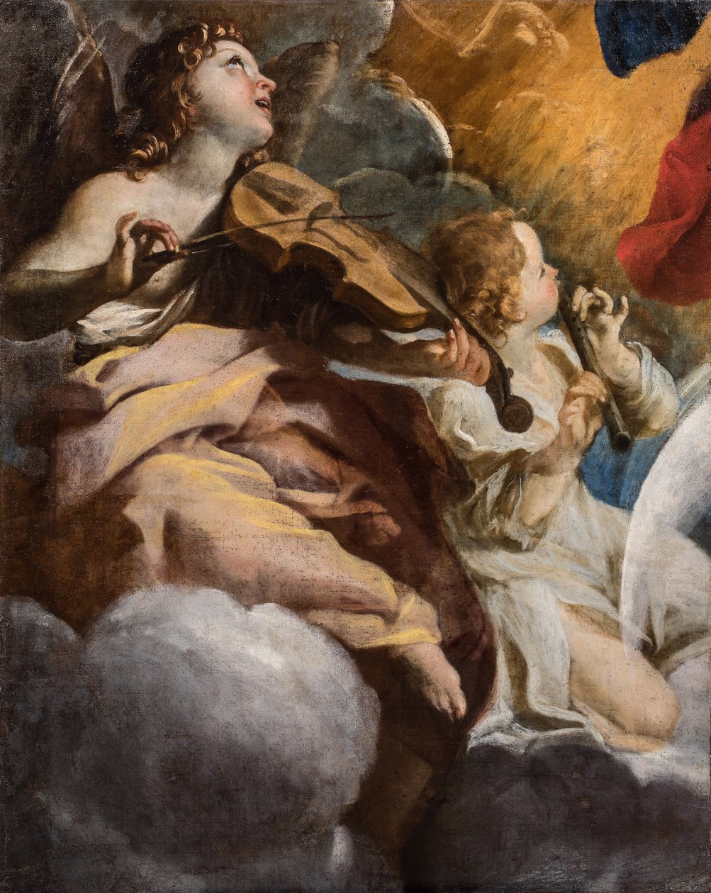 "" Les anges musiciens "" (musiikkienkelit) Peinture de Giovanni Lanfranco (1582-1647) 1628-1630 Santa Maria della Concezione kirkko, Rooma tekijältä Giovanni Lanfranco