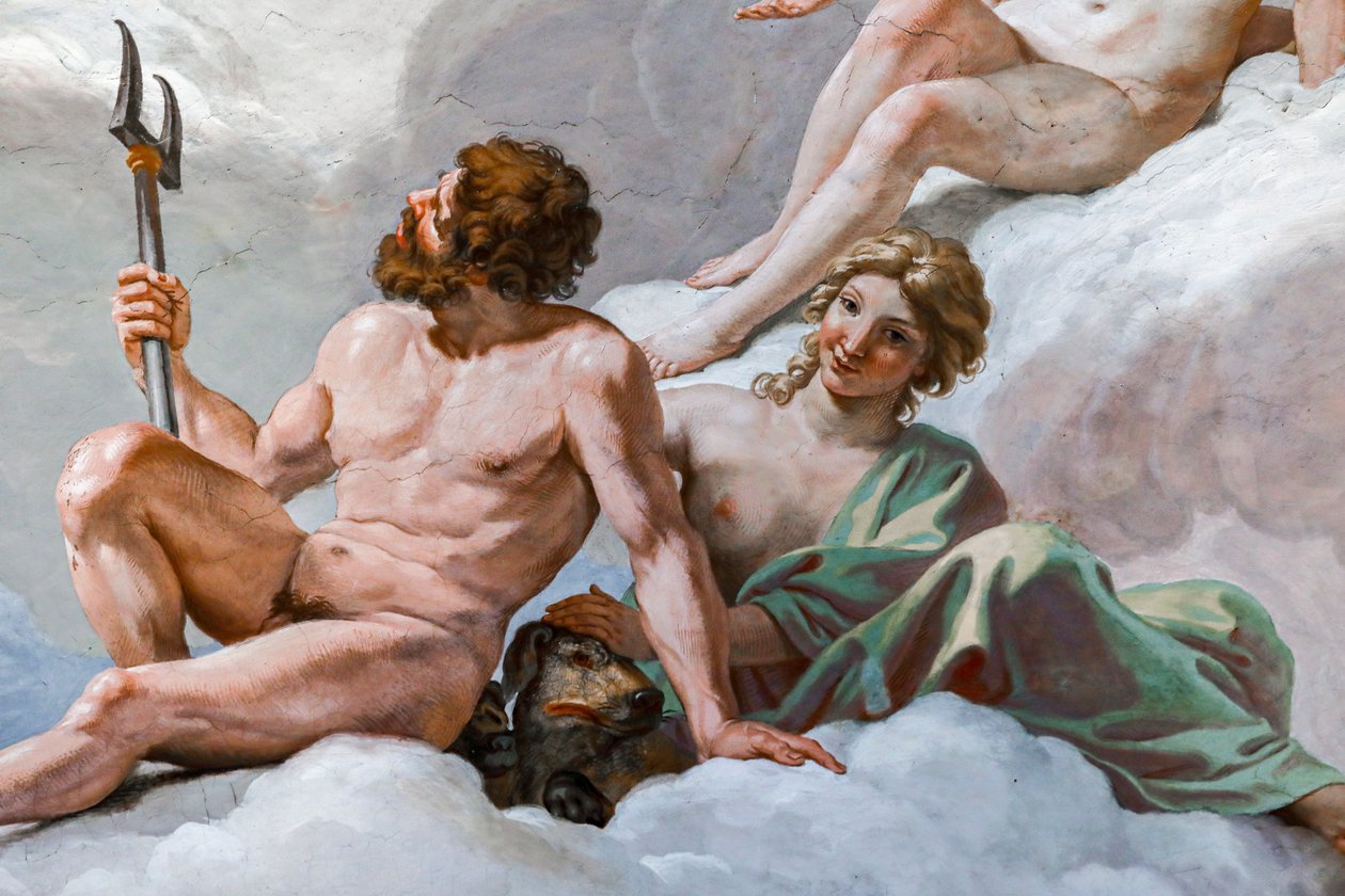 Pluto, alamaailman jumala, ja hänen vaimonsa Prosperine. Yksityiskohta "Jumalien neuvostosta" 1624-1625. fresko tekijältä Giovanni Lanfranco