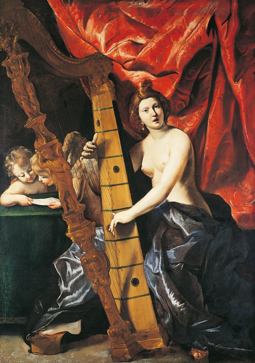 Venus soittaa harppua, Allegory of Music, Giovanni Lanfranco tekijältä Giovanni Lanfranco