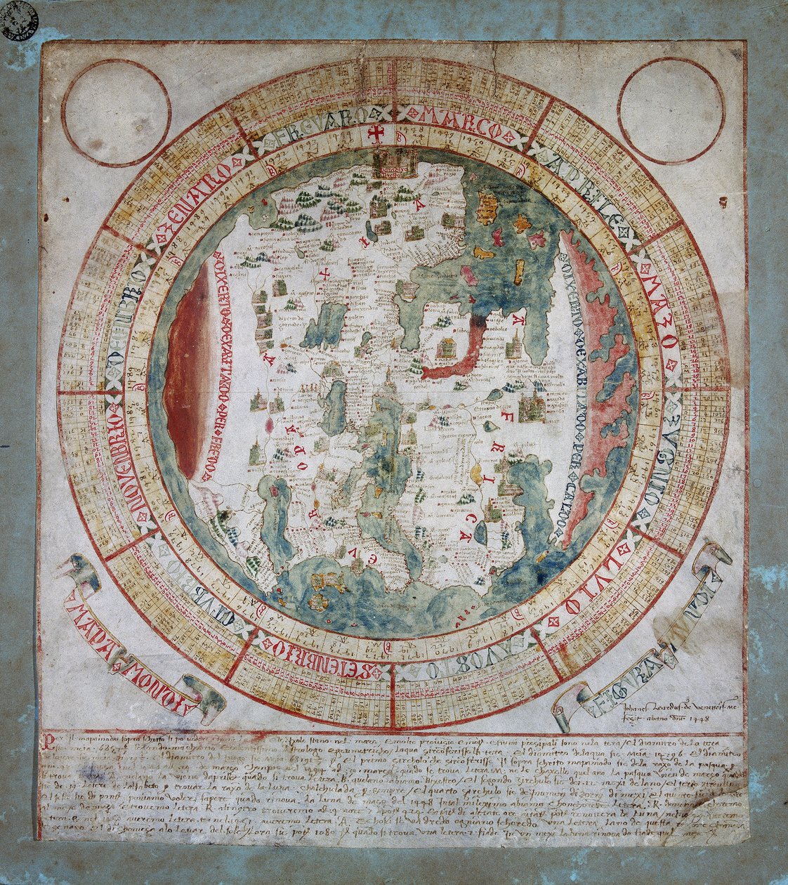 Maailmankartta, valaistus Giovanni Leardo, Bertoliana Civic Library, Vicenza tekijältä Giovanni Leardo