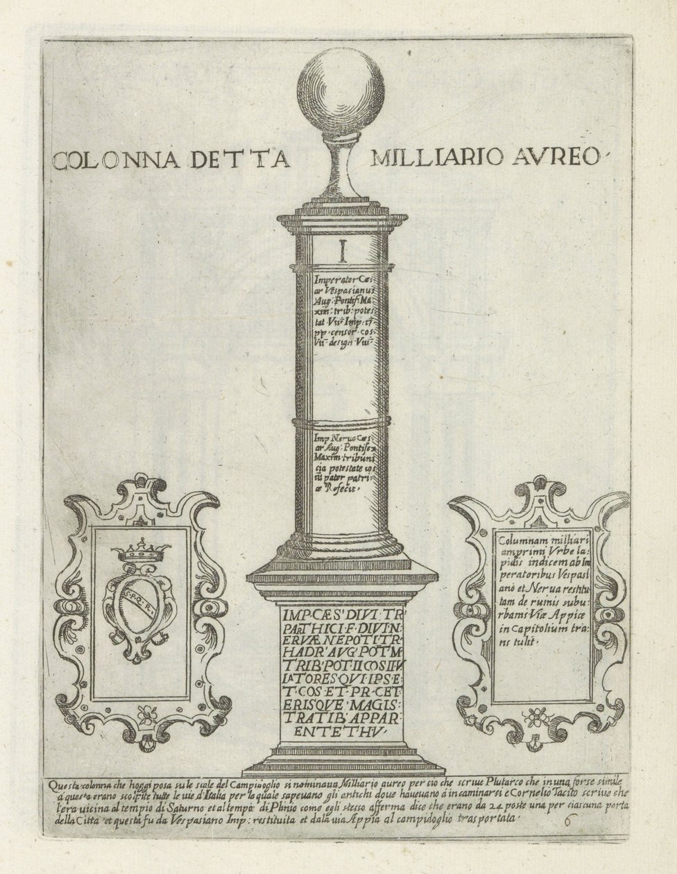 Tietoja Golden Milesta Kolumni nimeltä Golden Mile (otsikko esineessä) Moderne en antique monuments en bouwwerken in Rooma (sarjan nimi) Ornamenti di fabriche antichi et moderni dell