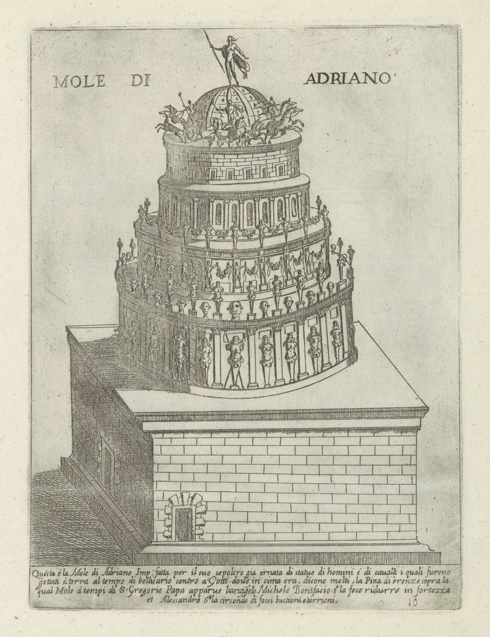 Hadrianuksen mausoleumi Mole di Adriano (otsikko esineessä) Modernit ja muinaiset monumentit ja rakennukset Roomassa (sarjan nimi) Ornamenti di fabriche antichi et moderni dell