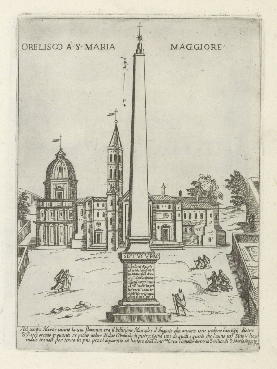 Santa Maria Maggioren obeliski Obeliski S. Maria Maggioressa (otsikko esineessä) Moderne en antieke monumenten en bouwwerken in Rome (sarjan nimi) Rooman almakaupungin muinaisten ja nykyaikaisten rakennusten koristeet (sarjan nimi) tekijältä Giovanni Maggi