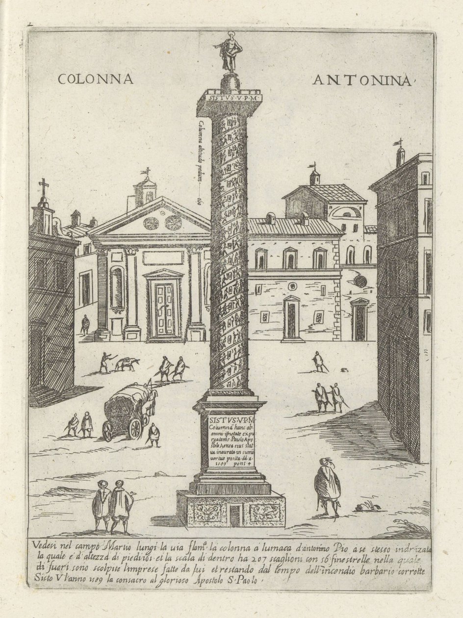 Marcus Aureliuksen pylväs Roomassa Colonna a S. Antonio (otsikko esineessä) Modernit ja muinaiset monumentit ja rakenteet Roomassa (sarjan nimi) Ornamenti di fabriche antichi et moderni dell