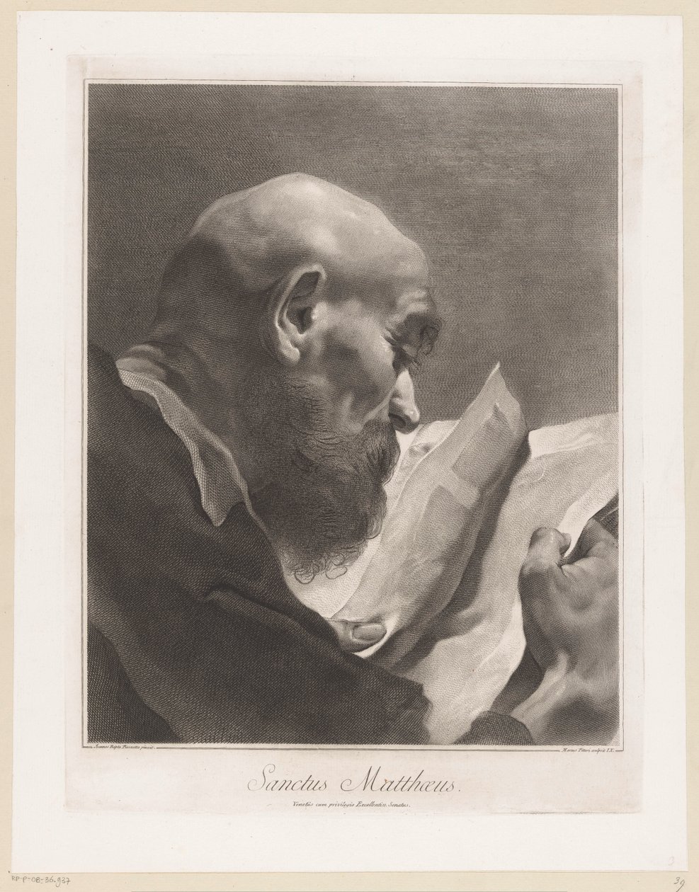 Apostoli Matteus Sanctus Matthaeus (otsikko esineessä) Apostolit (sarjan nimi) tekijältä Giovanni Marco Pitteri