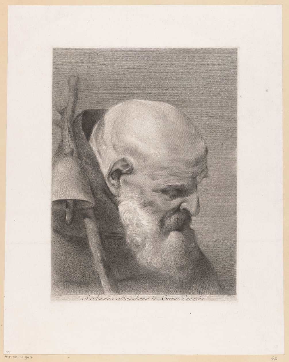 Heilige Antonius de Grote Pyhä Antonius, Grienten munkkien patriarkka (otsikko esineessä) tekijältä Giovanni Marco Pitteri