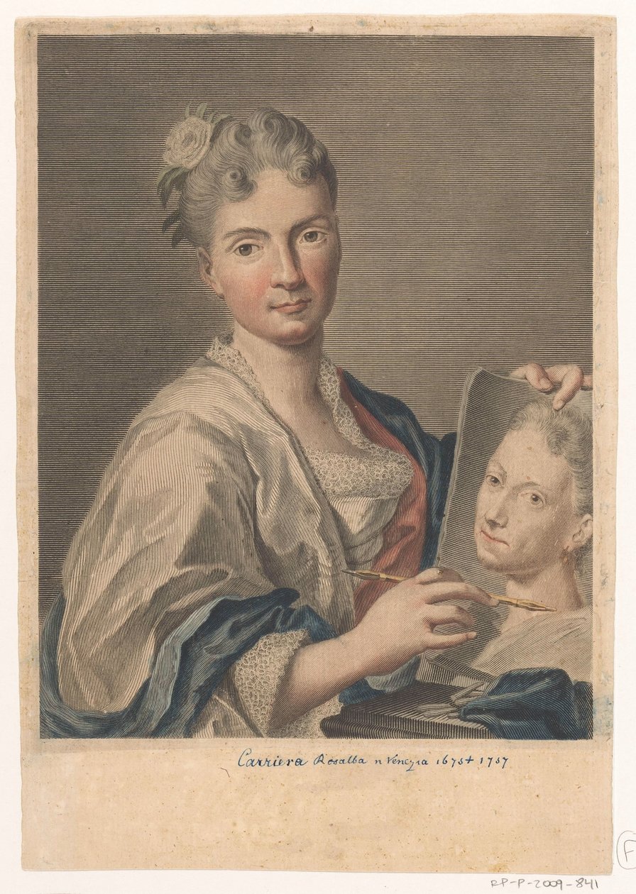 Taiteilija Rosalba Carrieran muotokuva Taiteilijoiden muotokuvia (sarjan nimi) tekijältä Giovanni Marco Pitteri