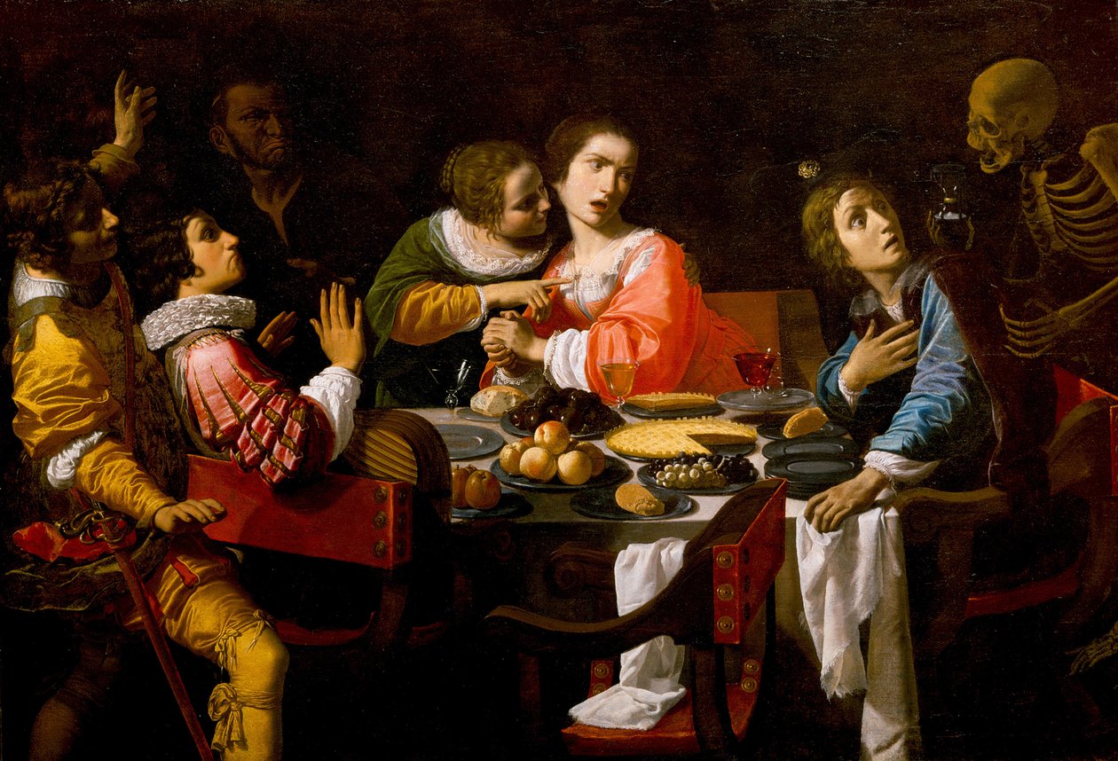 Kuolema tulee juhlapöytään Memento Mori, n. 1635 tekijältä Giovanni Martinelli