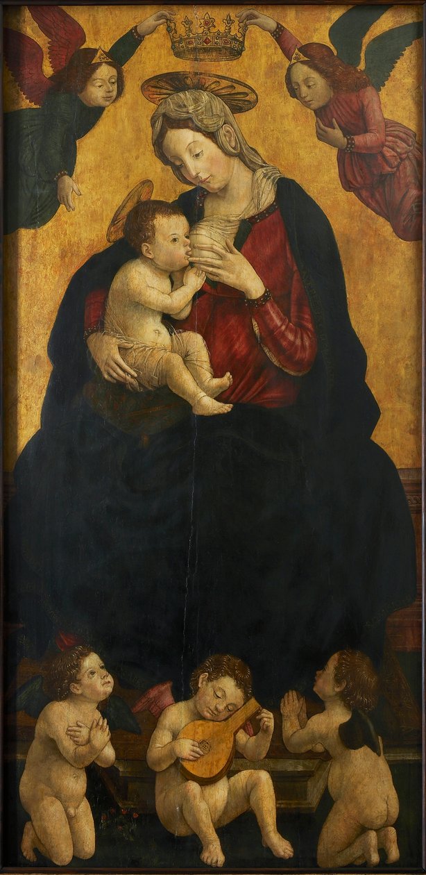 Maidon Madonna musiikkia tekevien enkelien kanssa, 1490-1500. tekijältä Giovanni Martino Spanzotti
