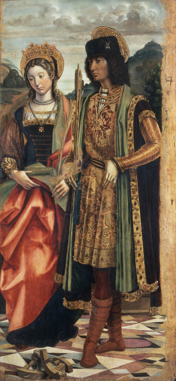 Pyhä Katariina Aleksandrialainen ja St. Sebastian, n. 1496 (tempera aluksella) tekijältä Giovanni Martino Spanzotti
