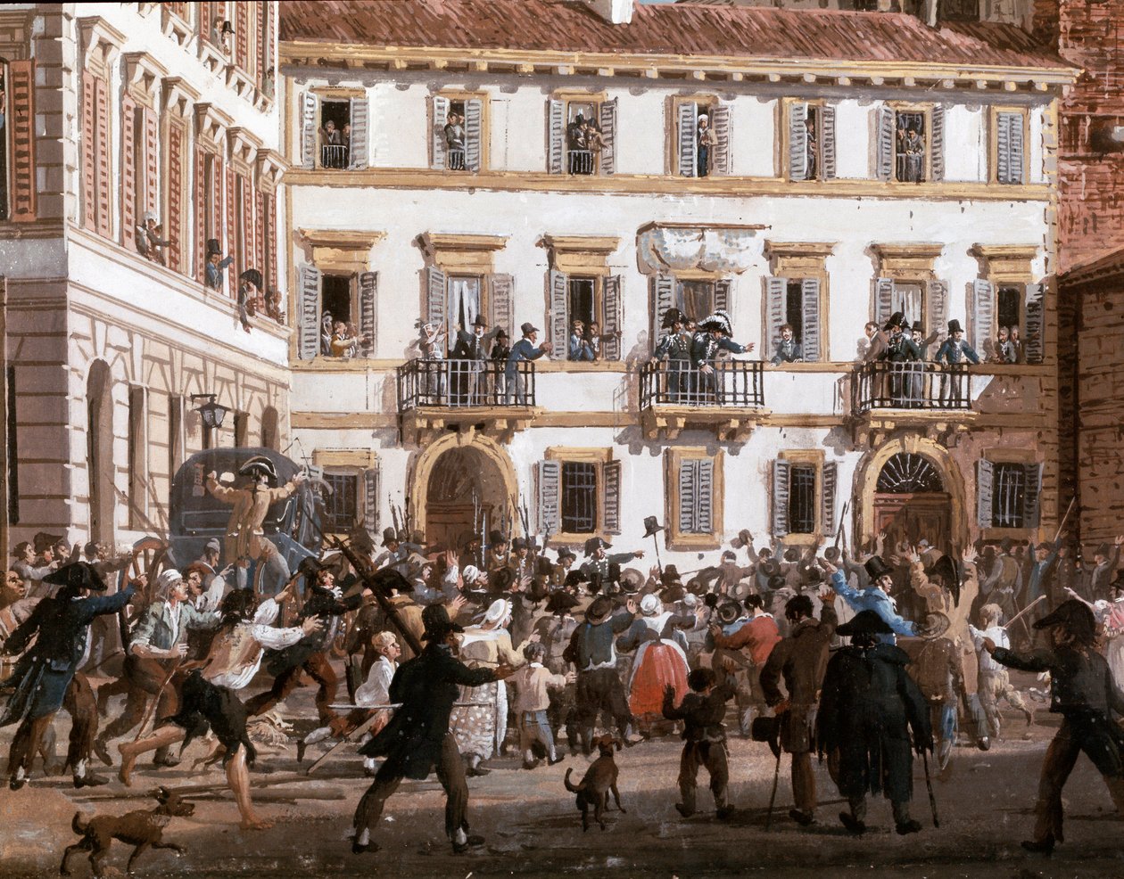 Kenraali Domenico Pino (1760-1826) kapinoi Teatro dei Filodrammatici -aukiolla Milanossa 20.4.1811 Giovanni Migliaran (1785-1837) maalaus Milano, Milanon museo tekijältä Giovanni Migliara