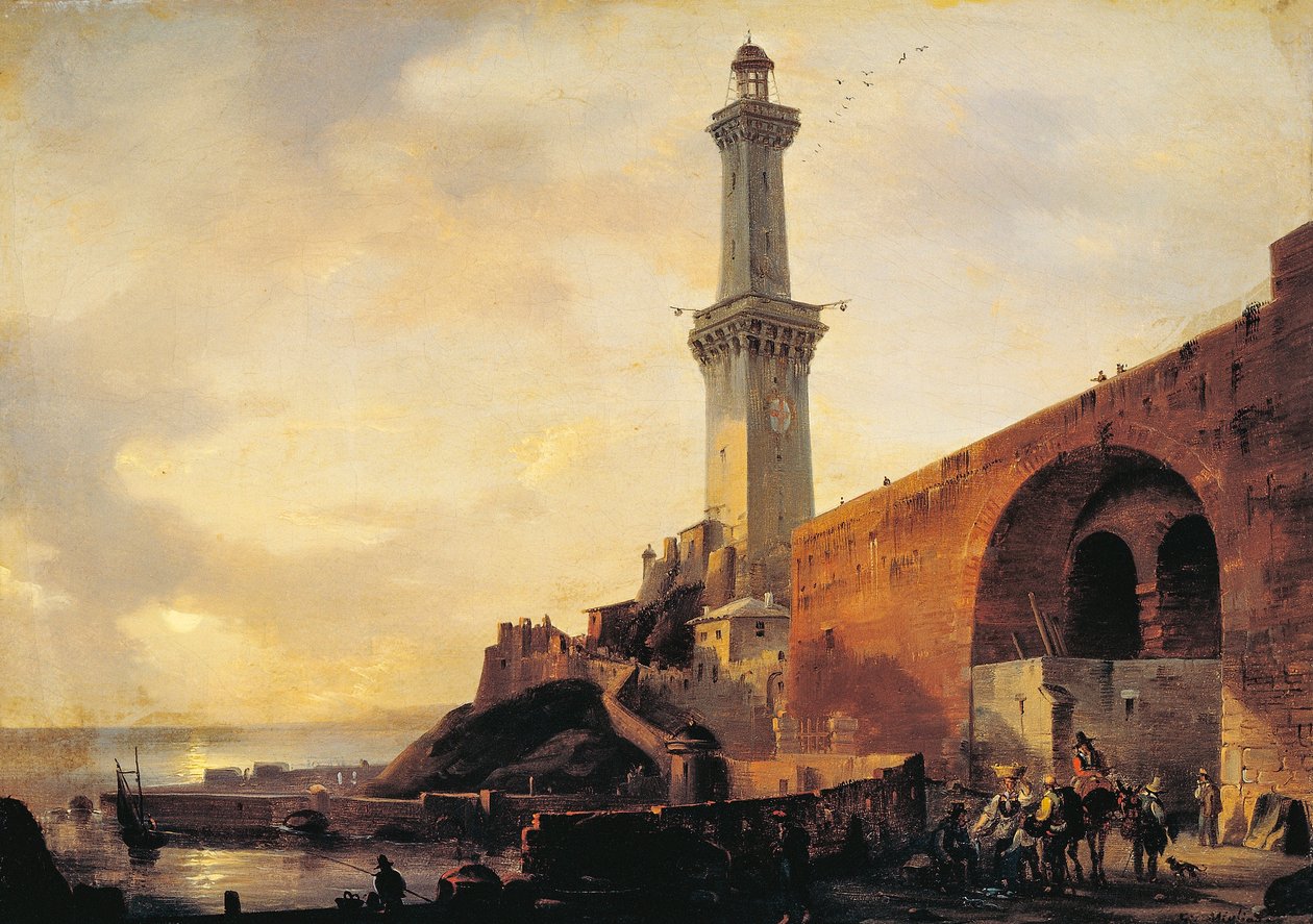 Genova, näkymä majakasta, Giovanni Migliara (1785-1837), öljy kankaalle tekijältä Giovanni Migliara