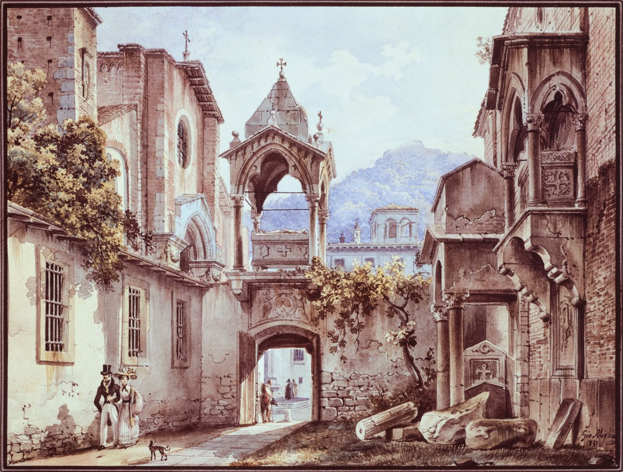 San Giorgetton sisäpiha Veronassa, Giovanni Migliara (1785-1837) tekijältä Giovanni Migliara