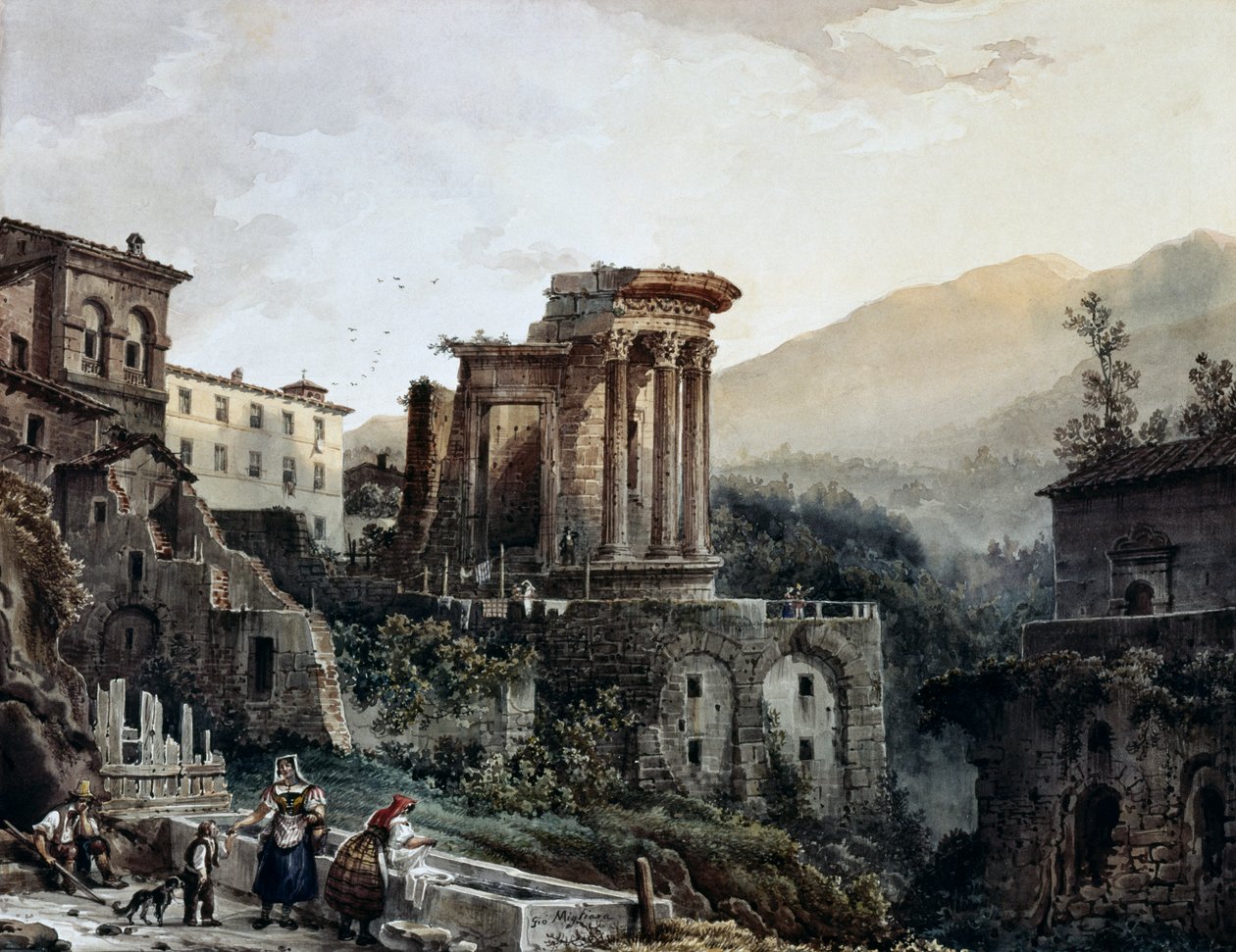 Vestan temppeli Tivolissa, kirjoittanut Giovanni Migliara (1785-1837), Italia tekijältä Giovanni Migliara