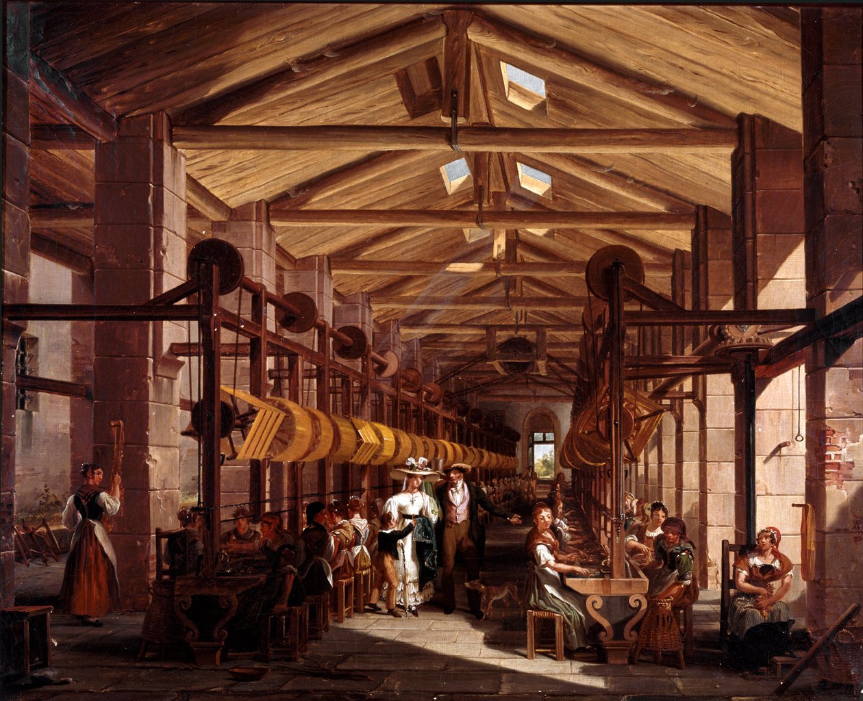Myliuksen kehruupajalla on Boffalora Ticino Milanon lähellä. Giovanni Migliaran (1785-1837) maalaus 1828 Öljy kankaalle, korkeus: 44 cm Menaggio, yksityinen kokoelma tekijältä Giovanni Migliara