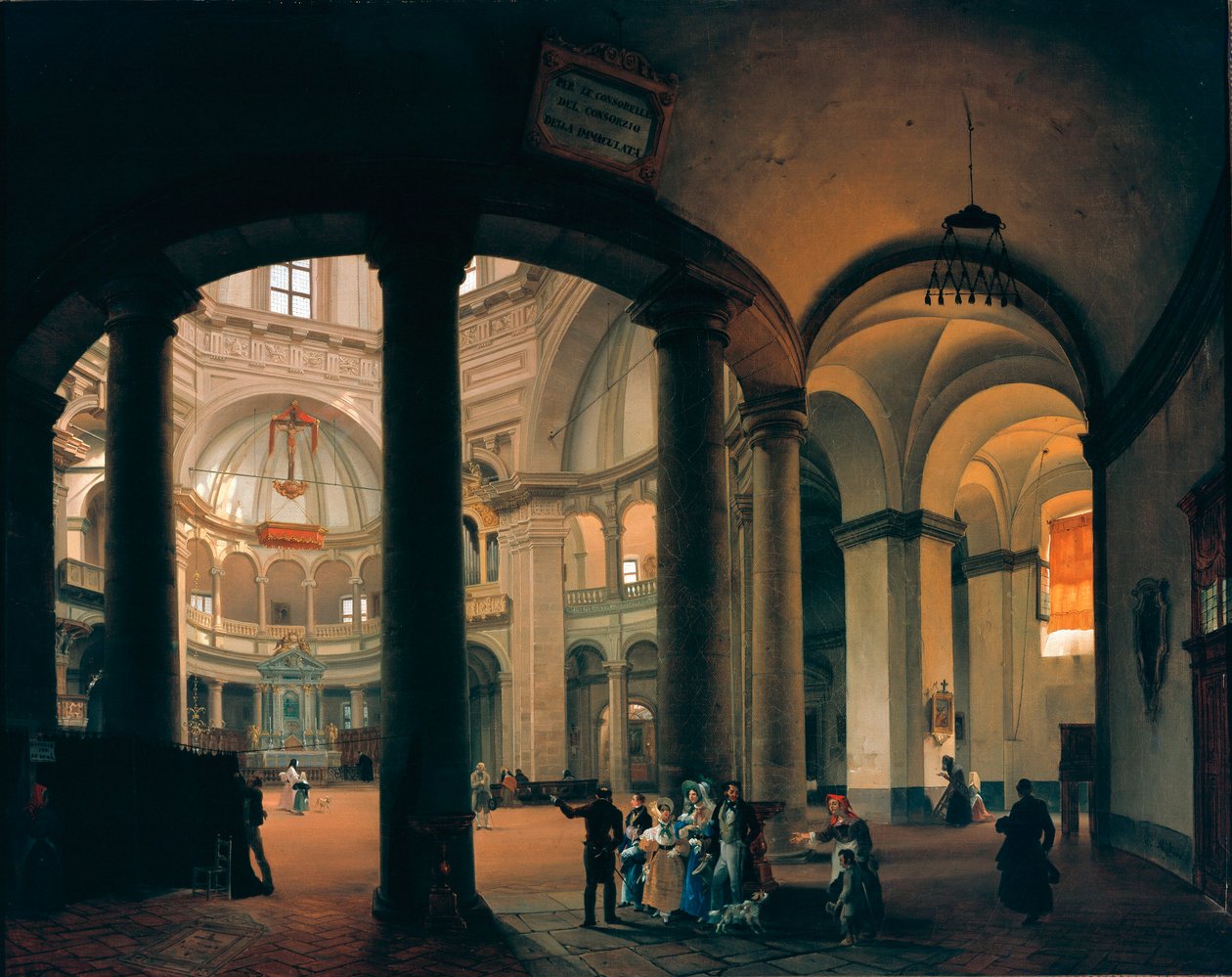 Näkymä San Lorenzon basilikan sisäpuolelta Giovanni Migliaran (1785-1837) maalaus. 1835. Milano, Milanon museo tekijältä Giovanni Migliara