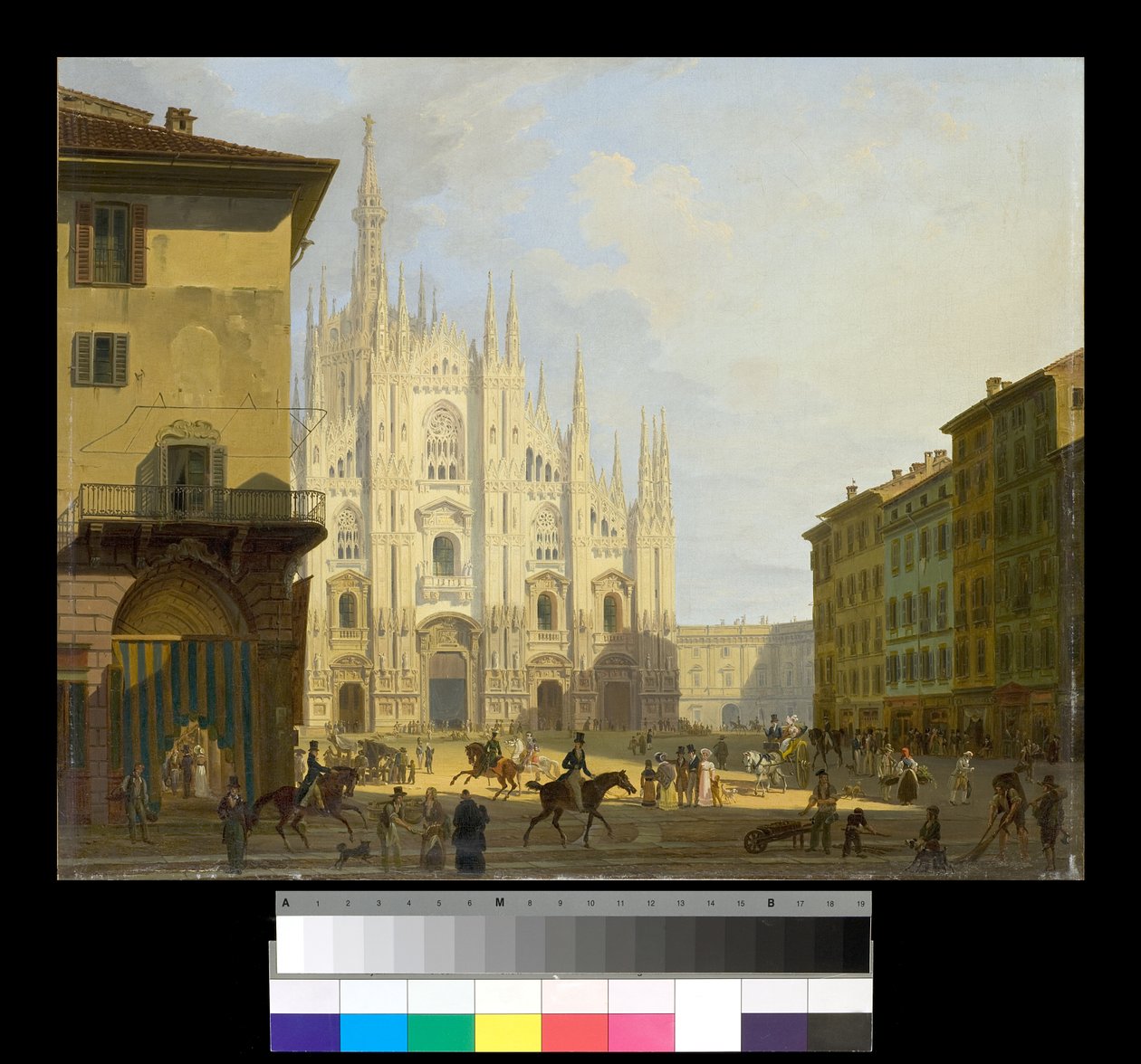 Näkymä Piazza Duomolle Milanossa, 1819-28 tekijältä Giovanni Migliara
