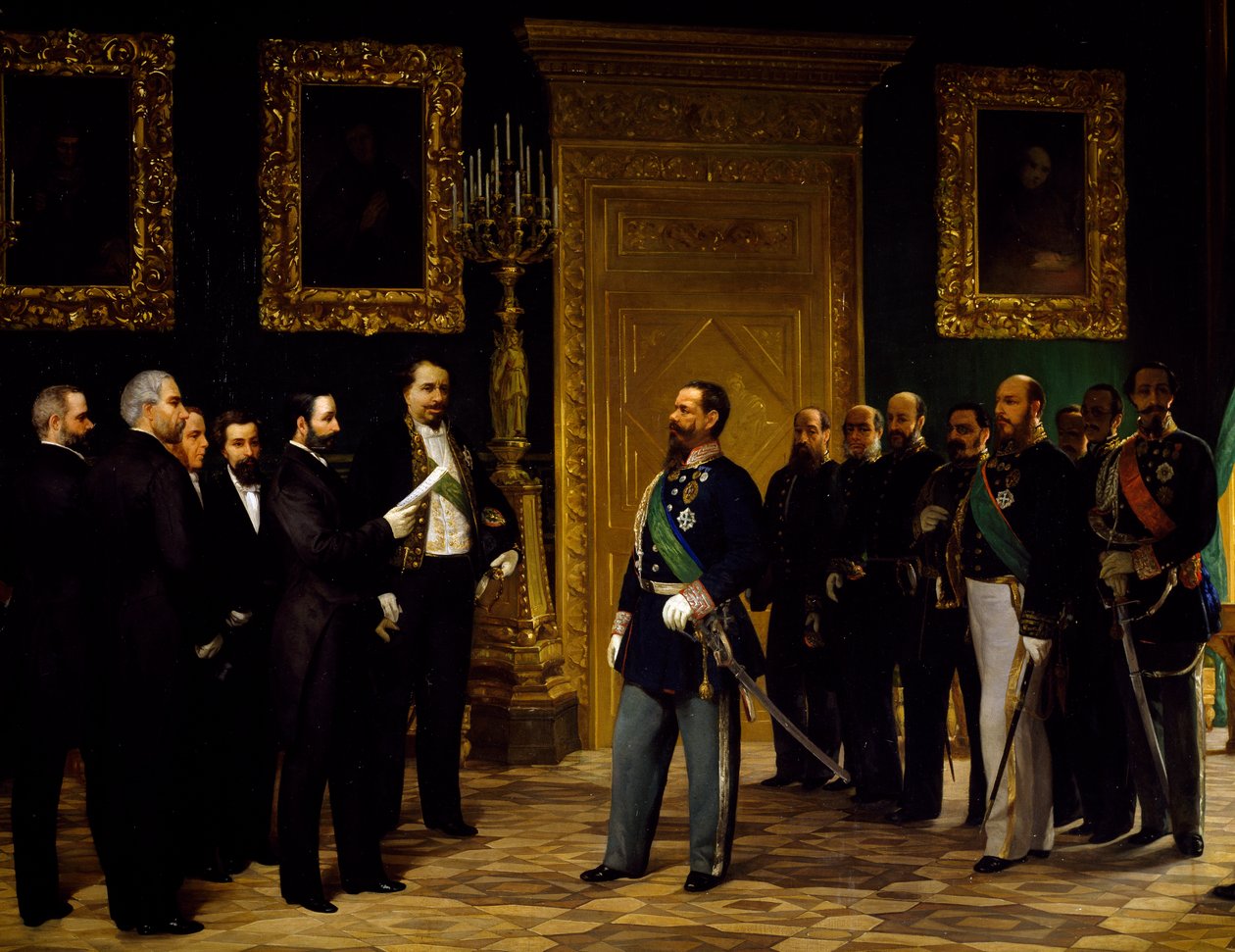 Toscanan edustajat, Giovanni Mochin (1829-1892) esittämä Italian liittäminen Viktor Emmanuel II:lle, yhdistymisaika, Italia tekijältä Giovanni Mochi