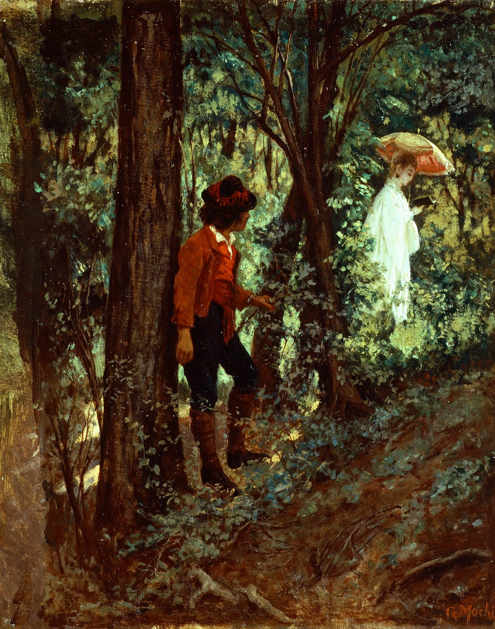 Giovanni Mochin (1829-1893) metsässä, öljy kankaalle, 27x22 cm tekijältä Giovanni Mochi