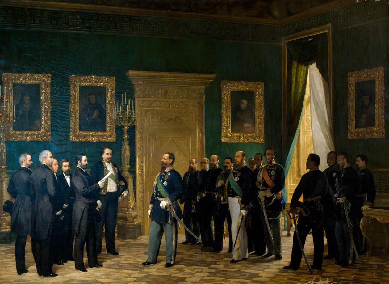Viktor Emmanuel II vastaanottaa Toscanan edustajat päätöksellä liittämisestä kuningaskuntaan. Italia tekijältä Giovanni Mochi