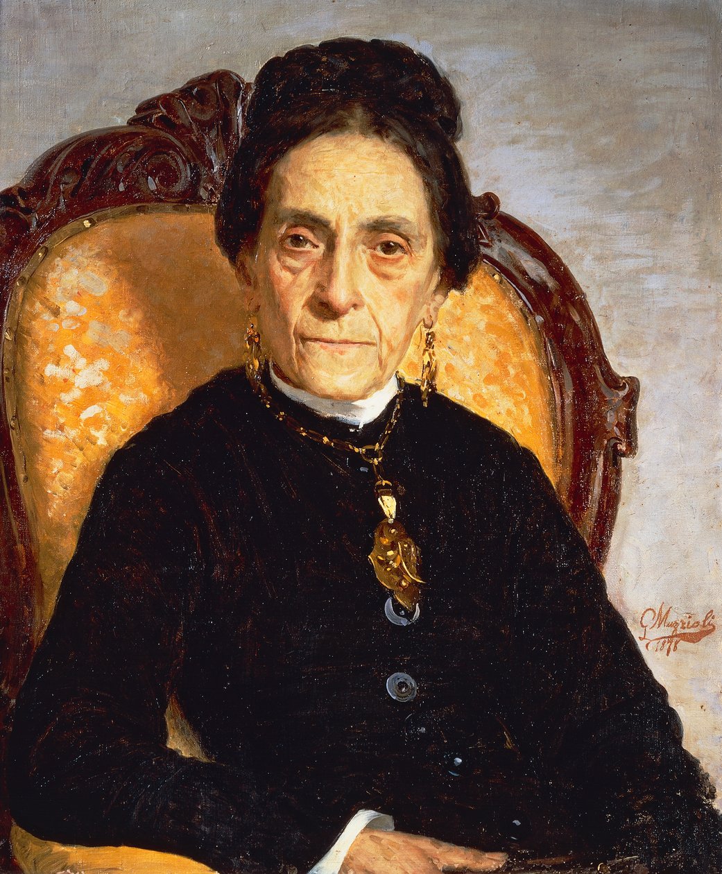 Giovanni Muzziolin (1854-1894) muotokuva iäkkäästä naisesta, öljy kankaalle, 60x52 cm tekijältä Giovanni Muzzioli