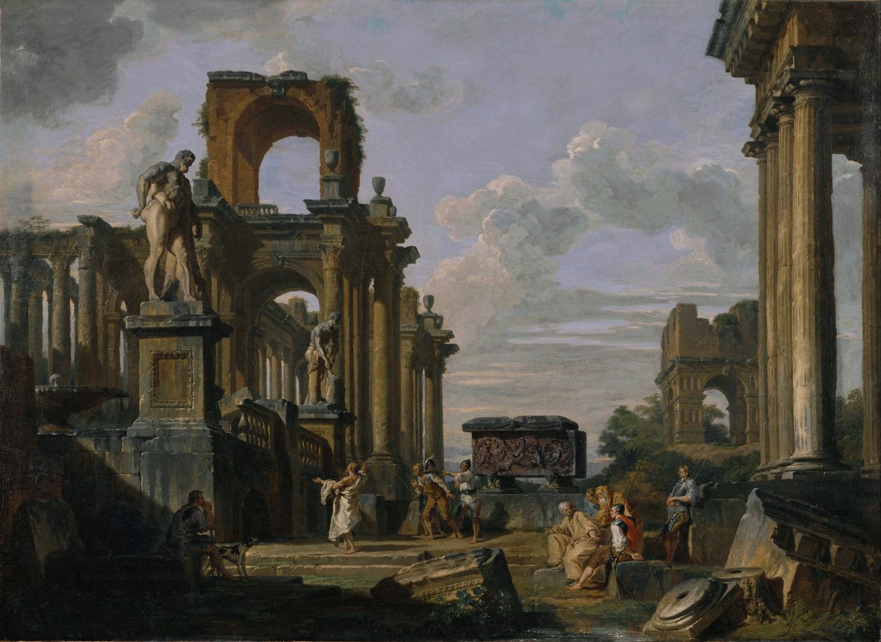 Antiikin arkkitehtuuri ja veistokset Capriccio. tekijältä Giovanni Paolo Panini