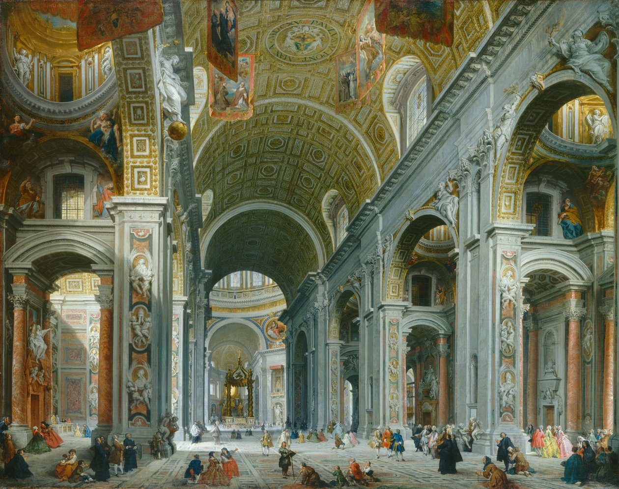 Pyhän Pietarin sisätilat, Rooma, n. 1754. tekijältä Giovanni Paolo Panini