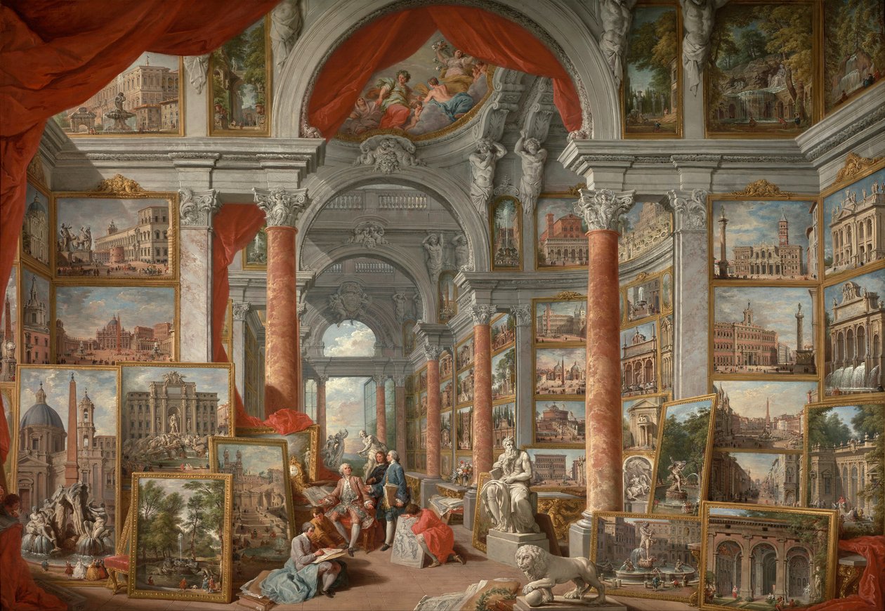 Kuvagalleria, jossa on näkymiä modernista Roomasta tekijältä Giovanni Paolo Panini