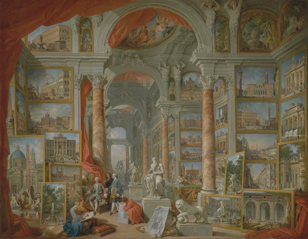 Kuvagalleria, jossa on näkymiä modernista Roomasta tekijältä Giovanni Paolo Panini