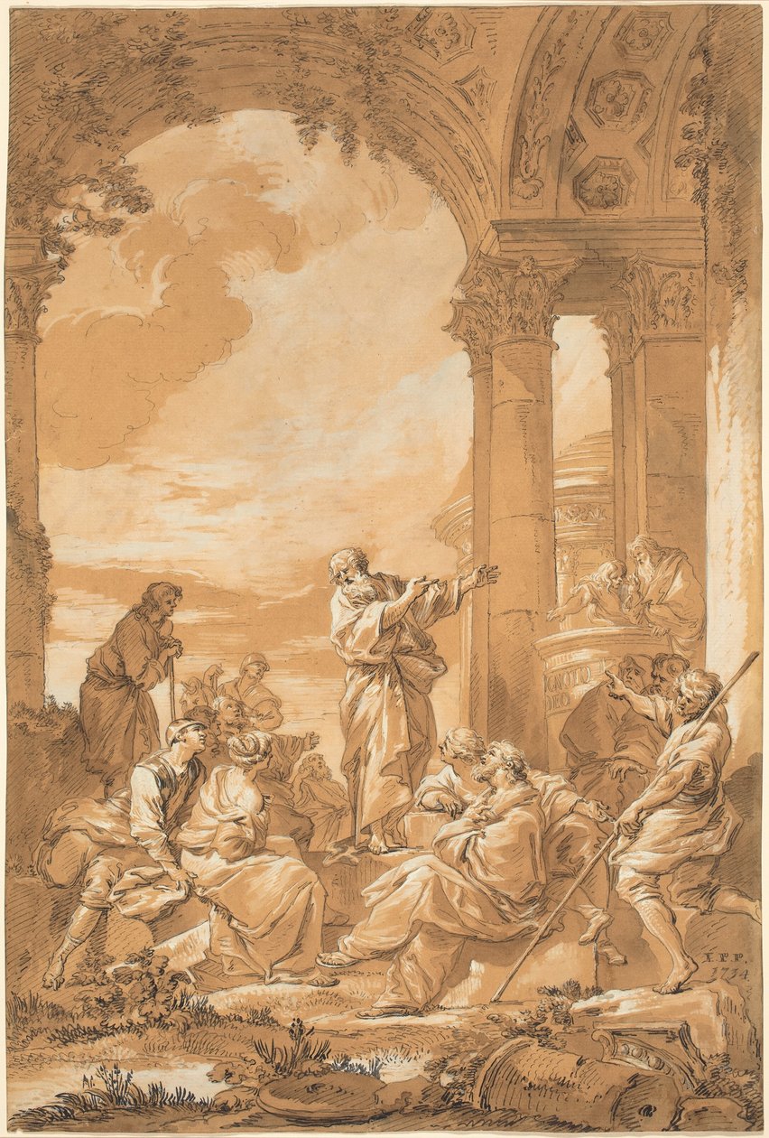 Pyhä Paavali saarnaa Ateenassa tekijältä Giovanni Paolo Panini