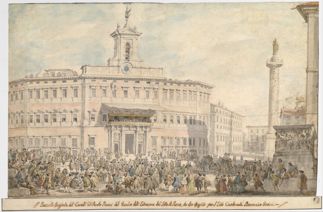 Arpajaiset Piazza di Montecitoriolla, 1743-1744. tekijältä Giovanni Paolo Panini