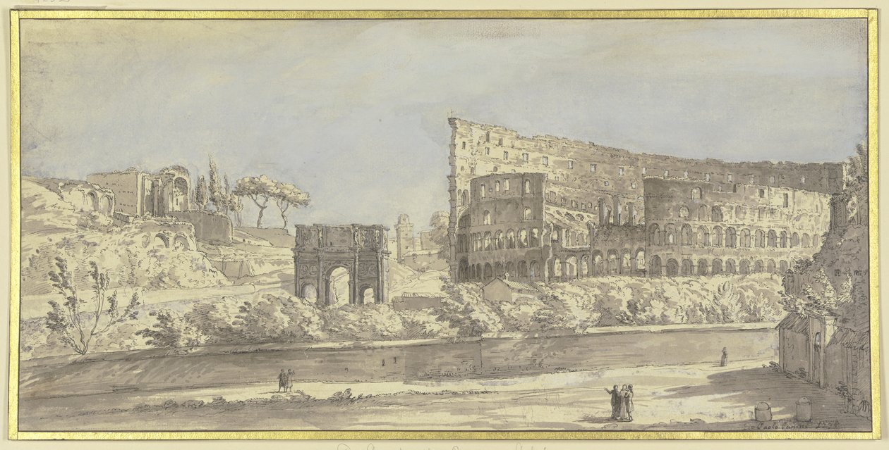 Colosseum ja Konstantinuksen riemukaari Roomassa tekijältä Giovanni Paolo Pannini