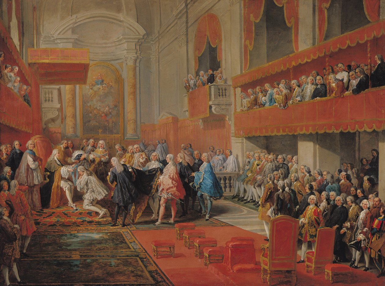 Paul-Hippolyte de Beauvillers (1684-1776) Saint-Aignanin herttuan Pyhän Hengen ritarikunnan esitys prinssi Vainille vuonna 1732, noin 1752 tekijältä Giovanni Paolo Pannini