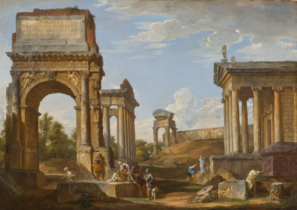 Roomalaiset rauniot ja Tituksen kaari, 1734 tekijältä Giovanni Paolo Pannini