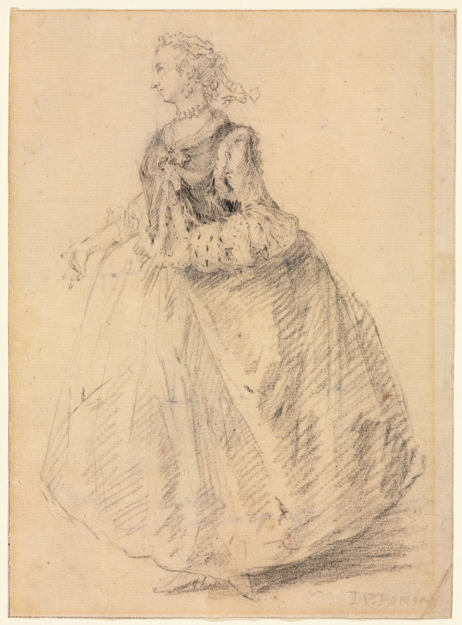 Pysyvä nainen ermine-muhvilla, 1700-luku. tekijältä Giovanni Paolo Pannini